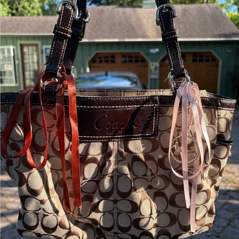 Coach Brown Shoulder Bag with Signature Monogram